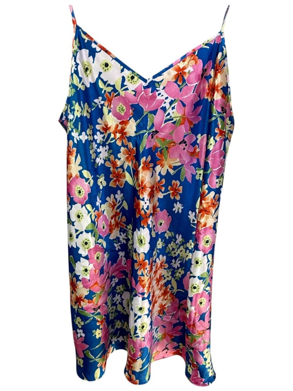 MORGAN TAYLOR Intimates Cami Nightgown XXL Blue Floral Satin Slip Dress